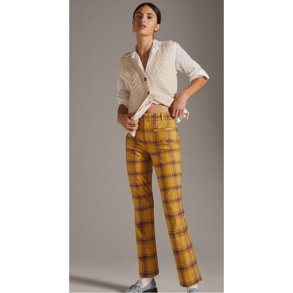 Anthropologie The Essential Slim Kick Flare Pants in Yellow Motif Sz 4 Sz Small